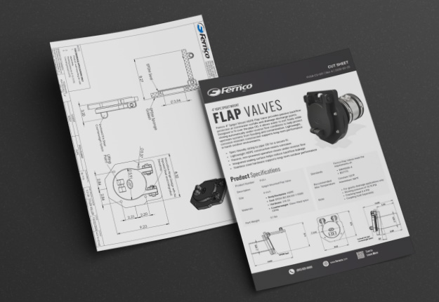 Fernco flap valve cut sheet and dimensional drawing
